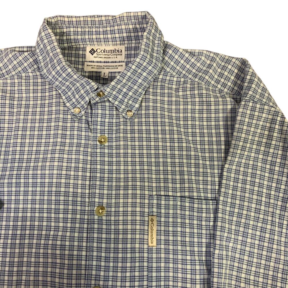 Columbia Men's Short Sleeve Button Down Blue Checkered Shirt Size Large